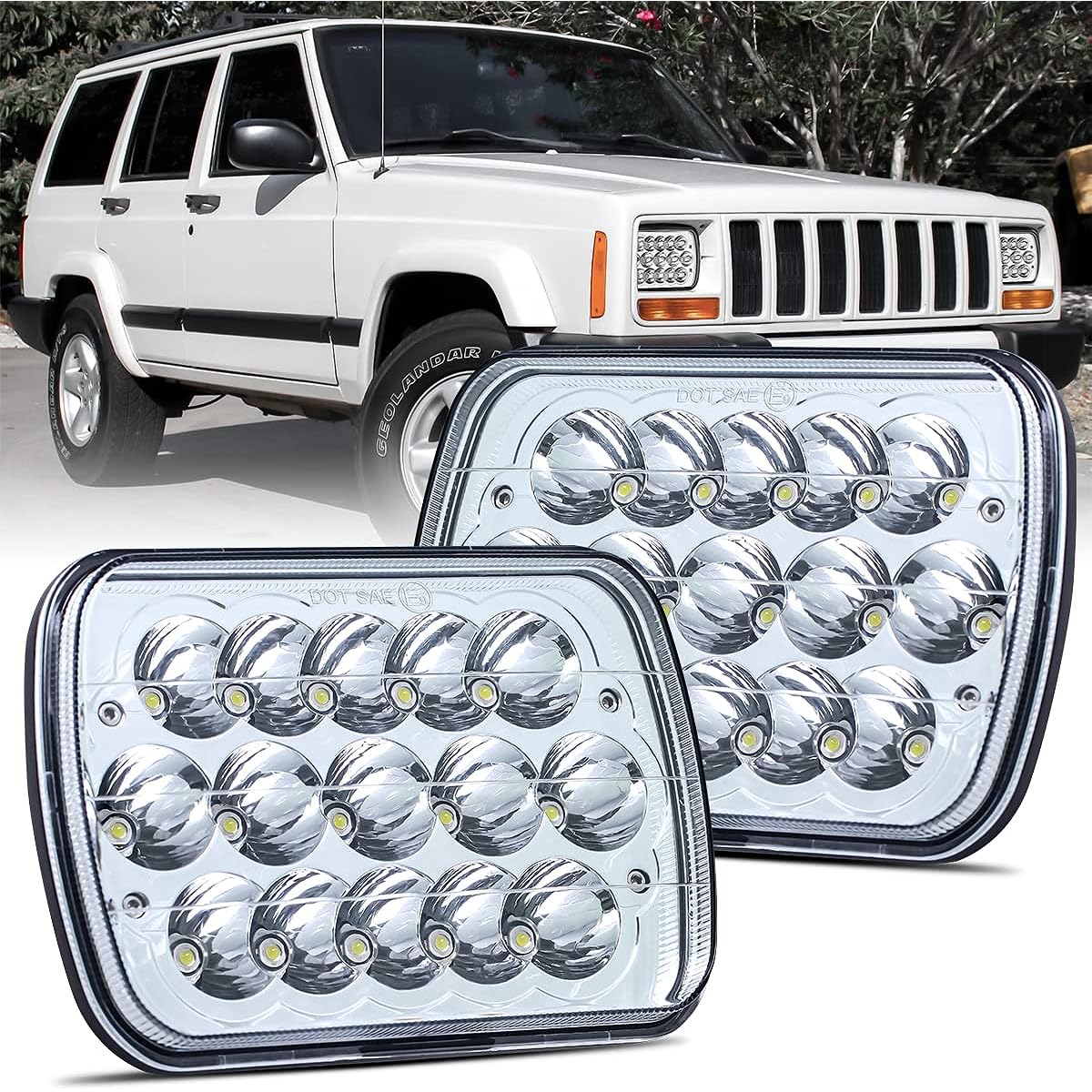 LEDMIRCY 5x7 LED Headlight Dot Approval rectangular headlights 2 90W High -low and low sealed beam square 7x6 inch jeep cherocye off -road track H6054 H6014 H6052 6053 Replacement
