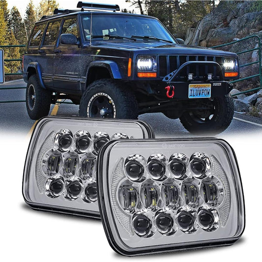 105W 5x7 7x6 inch high -low beam LED headlight gapler YJ Cherokee XJ H6054 H6054LL 69822 6052 Angel Eyes DRL (chrome, 2)