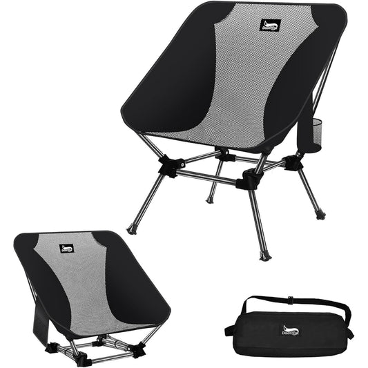 Outdoor Chair 2WAY Grand Low Chair Camping Chair Low Chair Grand Chair Lightweight [Original Cup Holder] Includes Pocket Load Capacity 150kg Compact Chair Chair Low Type Storage Bag Included Convenient for Fishing, Climbing, Portable ST-WB (Black)