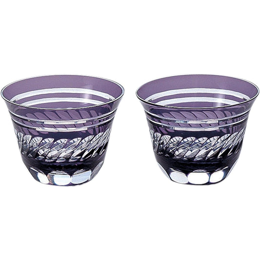Edo Kiriko Diamond-stacked Tenkai Cups Pair (in wooden box) Purple 03-772-1