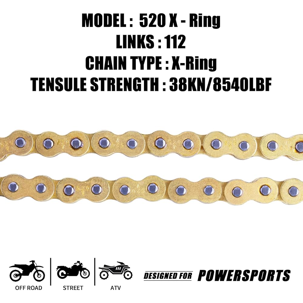 MRELC Gold 520 X Ring Chain + Chain Breaker 112 Link Connection Master Link