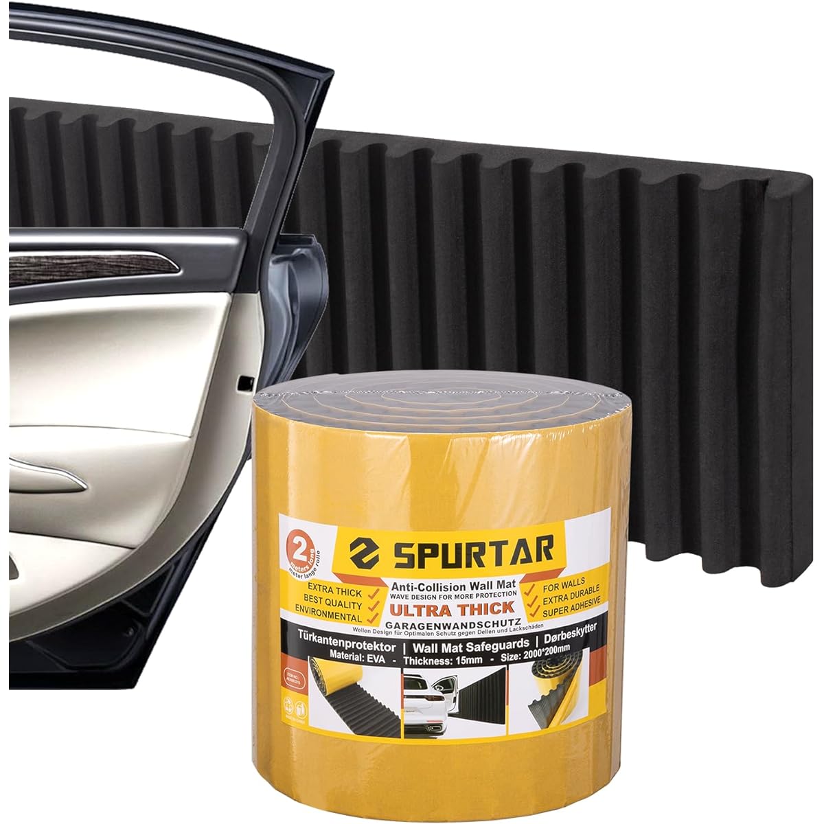 SPURTAR Garage Wall Protector Car Douploter Self -adhesive vehicle Door Gard Pursued Family Wall Bumper Wavy Mat German Design Black 79 X 8/8 inch