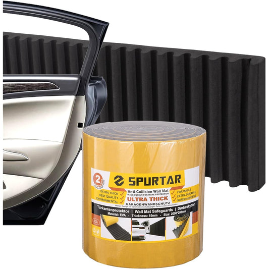 SPURTAR Garage Wall Protector Car Douploter Self -adhesive vehicle Door Gard Pursued Family Wall Bumper Wavy Mat German Design Black 79 X 8/8 inch