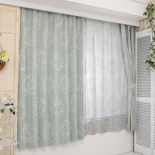 Disney Mickey & Friends Flower Leaf 2nd Grade Blackout Heat Insulating Curtain Lace Set of 4 Width 100 x 200cm Length Green Disney Mickey Minnie Donald Washable Character SB-612-D