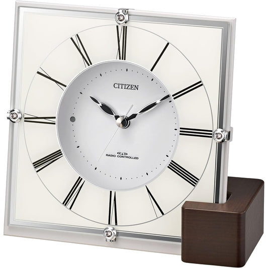 RHYTHM Citizen Wall Clock, Radio Controlled Clock, Analog, Can Be Used as a Stand, Wooden Base, White, CITIZEN Mariage 707 4RY707-003