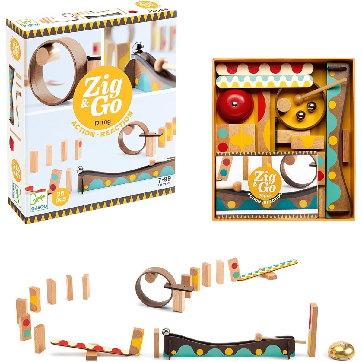 [DJECO Jig and Go 25 Pieces] Domino Toppling Domino Set Educational Toy Wooden Device Christmas Present (DJ05642)