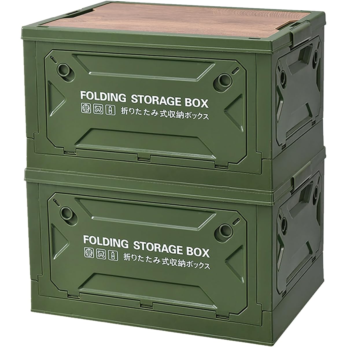 UNI HAUS Storage Box, Camping Container, Foldable, with Lid, with Casters, Can be taken out from all directions, Stackable, Strong Load Capacity, Large Capacity, 50L, Width 50 x Depth 35 x Height 29.5cm (Green, Set of 2)