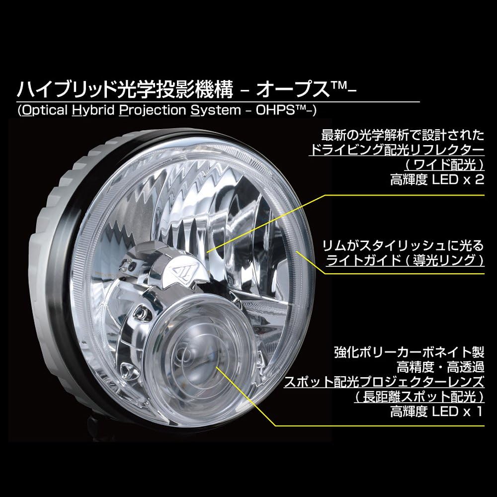 IPF fog lamp LED round diameter 163mm 1100lm (110,000cd) 6000K white for 12V 2 pieces hybrid light distribution (driving & spot) S-950SRL