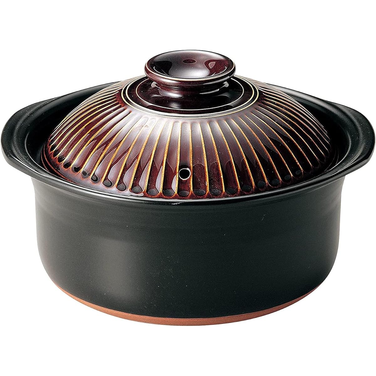 Ginpo Pottery Chrysanthemum Rice Pot Banko Ware (5 cups Cooking/Candy/Double Lid) "Earthen Pot Rice Pot Cooking Rice Ginpo Rice Cooking Pot" Brown