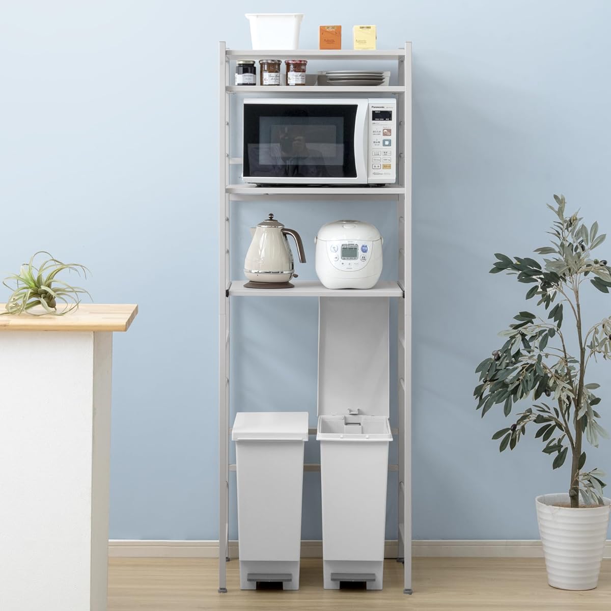 Chest of Gen Kitchen Rack Width 60 Large Microwave Safe Height Adjustable Sliding Shelf Hook Type High Load Capacity Slim Sturdy Design 45400101 (88137)