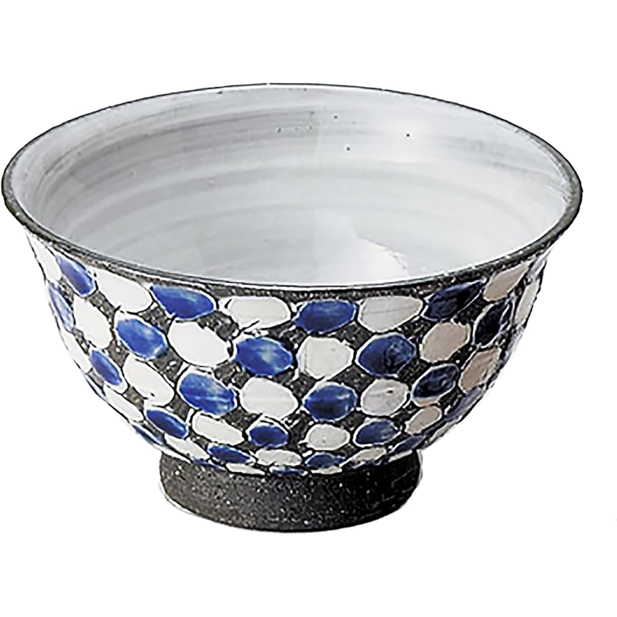 Black ceramic carved polka dots Chazuke (large) set of 5