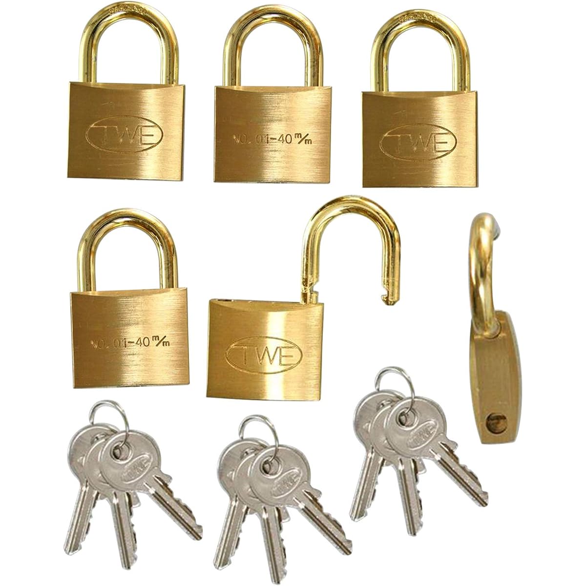 Wake Sangyo TWE Same Key Cylinder Lock Padlock 40mm Warehouse Door Security VA-035 6 Units, 9 Included Keys