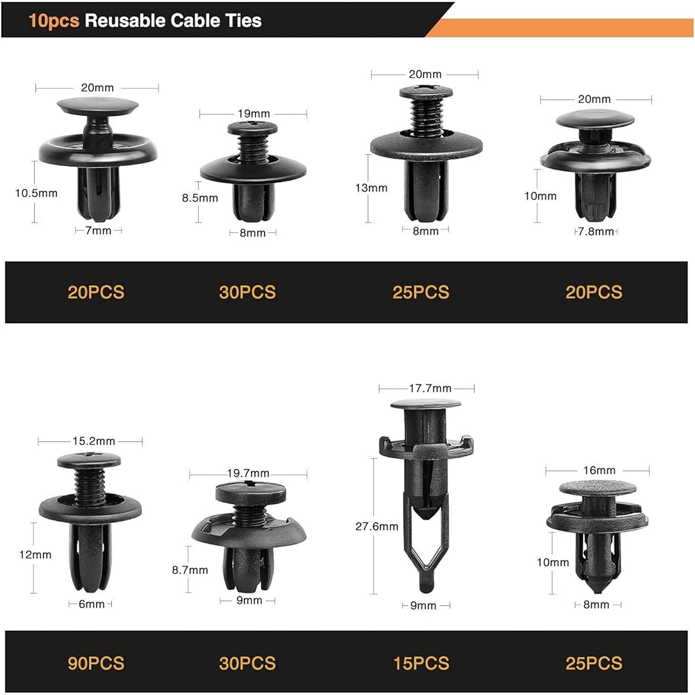 GOOACC 635 Pcs Car Push Retainer Clips Auto Fasteners Assortment - 16 Most Used Sizes Nylon Bumper Fender Rivets 10 Zip Ties Fastener Removal Tool