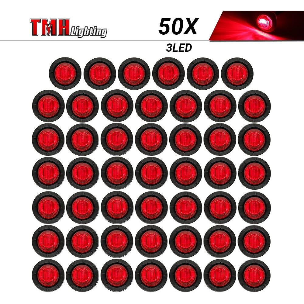 TMH 50 pieces 3/4 inch mount red LED clearance marker light side marker light LED marker light Light LED trailer marker light trailer light