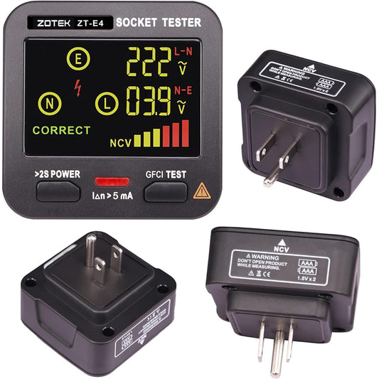 ZOTEK ZT-E4 Outlet Tester LCD Color Screen 3 Lines AC 120V Circuit Breaker Finder Tool Receptacle Tester Voltage Tester