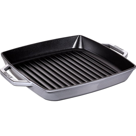 staub "Pure Grill Square Gray 28cm" Grill Pan Both Hands Cast Enamel IH Compatible [Authorized Japanese Product] Grill & Frying Pan 40511-684