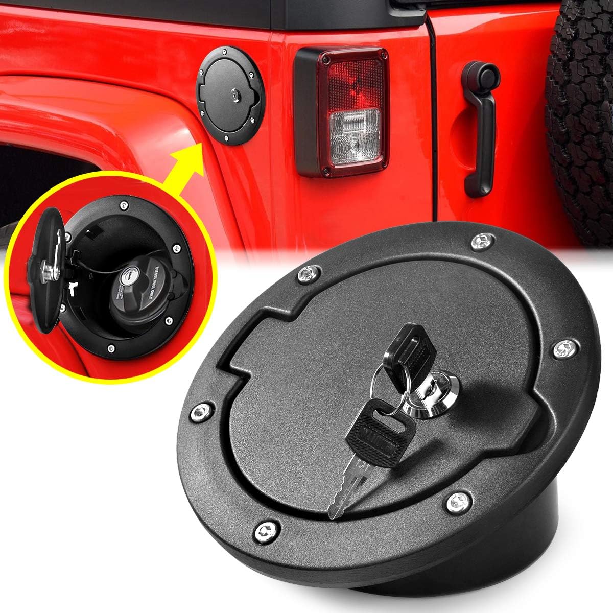 AUKMAK fuel Phillar door lock gas tank cap cover jeep rangler accessories 2007-2018 JK Unlimited Rubicon Sahara