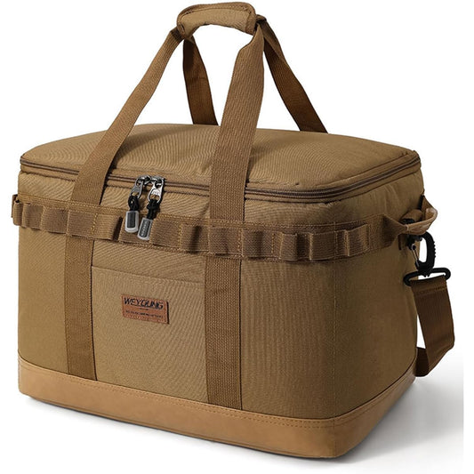 HQ HQ-GAMING Camping Storage Box Container Box Tool Box Outdoor 36L Large Capacity Soft Container Car Storage with Dividers Shoulder Harness Lightweight Easy to Carry (Khaki Color)