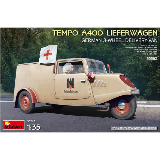 Miniart 1/35 Germany Tempo A400 Lieferwagen Delivery Three-Wheel Van Plastic Model MA35382 Molding Color