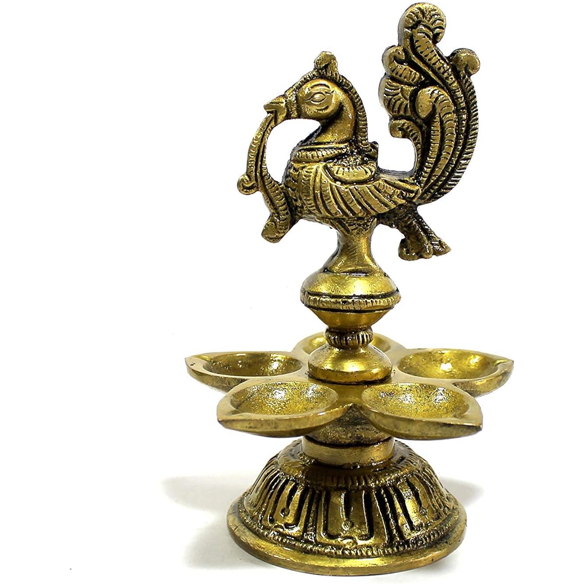eSplanade – 5 Inch Peacock Lotus Shape Round Brass Diya | Oil Lamp | Home Decor | Brass Deepam | Brass Lamp | Kuthu Vilakku | Oil Lamp for Home and Office
