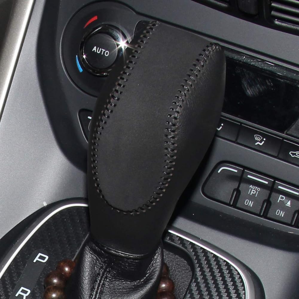 LONCKY Blacks Leather Gear Shift Knob Cover Focus 2012-2018/Ford Fiesta 2014-2019/Fusion S Ford Fusion SE 2013-2016/Ford Escape 2013-2017/For Transit 2013-2020