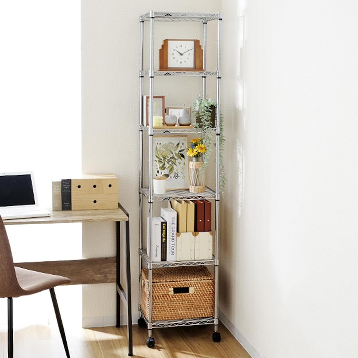 Doshisha Luminous Light Steel Rack Storage Shelf Kitchen Storage Width 40 6 Tiers IHT4018-6 Load Capacity 150kg Compact Slim Rust Resistant Antirust Treatment Includes Casters Abundant Custom Parts Pole Diameter 19mm Width 39.5 x Depth 34.5 x Height 174.