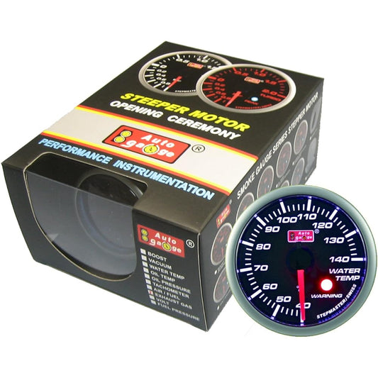 AUTOGAUGE SM60 Water Thermometer Black Face White LED Warning Function 60 Pi 60AWTSWL270