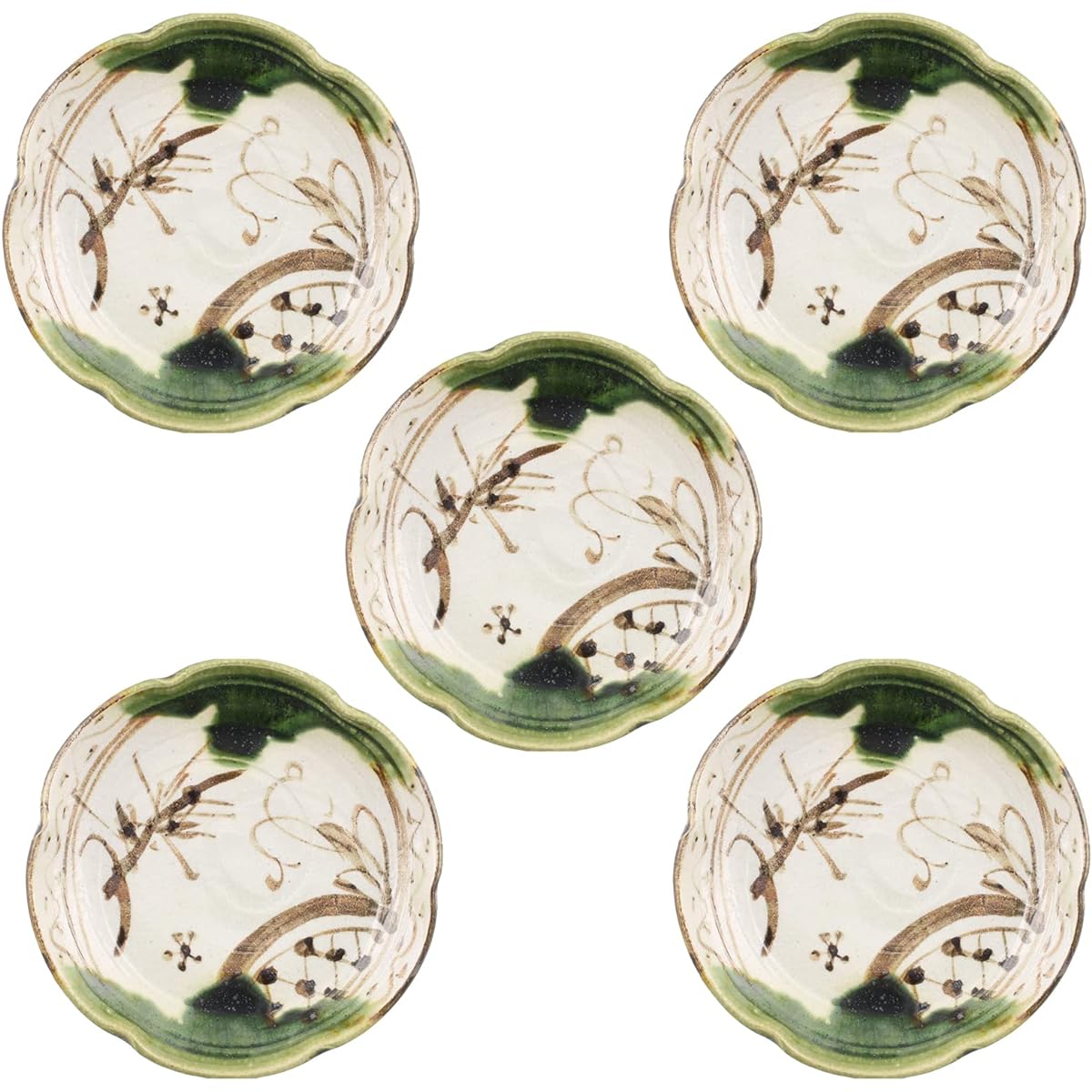 Seto ware "Nakajima Shiokusa" Tetsue Oribe Plate, Plate, Serving Plate, Diameter approx. 14cm, Tableware Set, Set of 5, Made in Japan 004-0014s