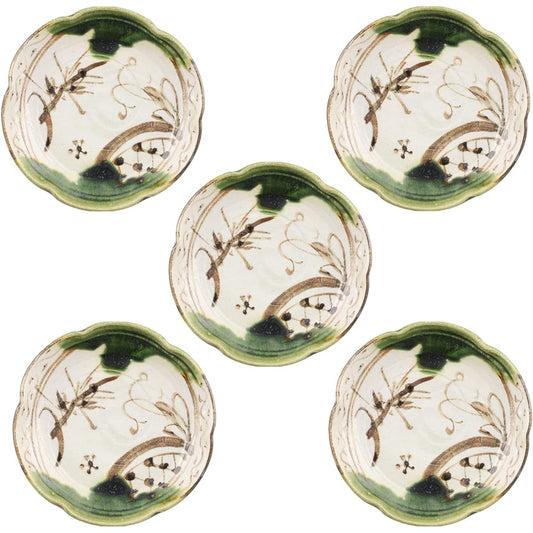 Seto ware "Nakajima Shiokusa" Tetsue Oribe Plate, Plate, Serving Plate, Diameter approx. 14cm, Tableware Set, Set of 5, Made in Japan 004-0014s