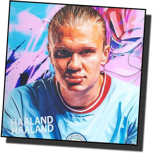 Famous Popart Gallery Erling Haaland Manchester City Overseas Soccer Art Panel Wooden Wall Hanging Poster Interior Soccer Goods