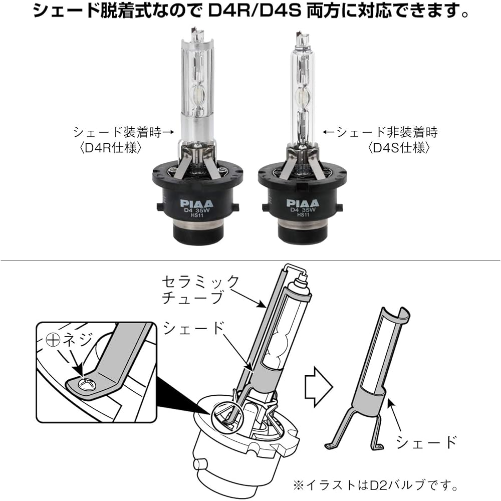 PIAA HID bulb for headlights 4100K for vehicles equipped with genuine HID 3650lm* For D4R/D4S, for 12V, vehicle inspection compatible, JIS standard compliant product, 2 pieces HL412