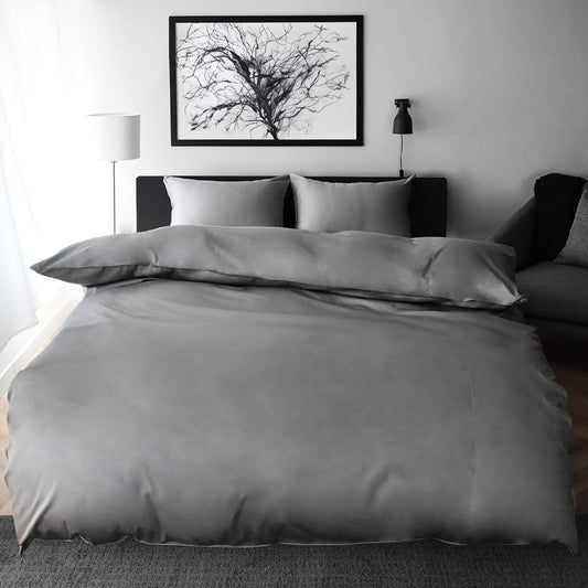Duvet Cover, Double, Made in Japan, 100% Cotton, Dust Mite Resistant, 350 Pieces High Density Fabric, Satin, Scandinavian, Silk-like Texture, Hotel Specifications, Duvet Cover, Duvet Cover, Noble (Double, Moonstone Gray)
