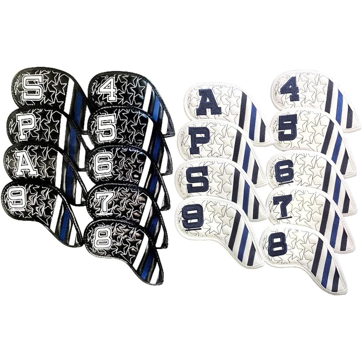 Golf Head Cover Iron Cover for Irons Embroidered 9 Piece Set 4-9 P, A, S Numbered Star Line Black White