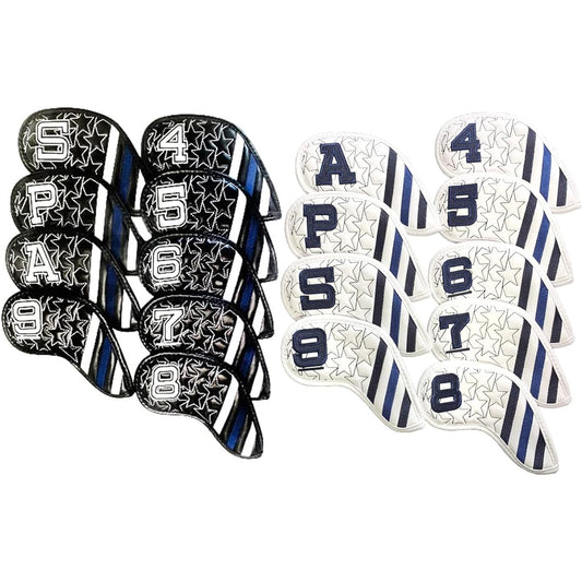 Golf Head Cover Iron Cover for Irons Embroidered 9 Piece Set 4-9 P, A, S Numbered Star Line Black White