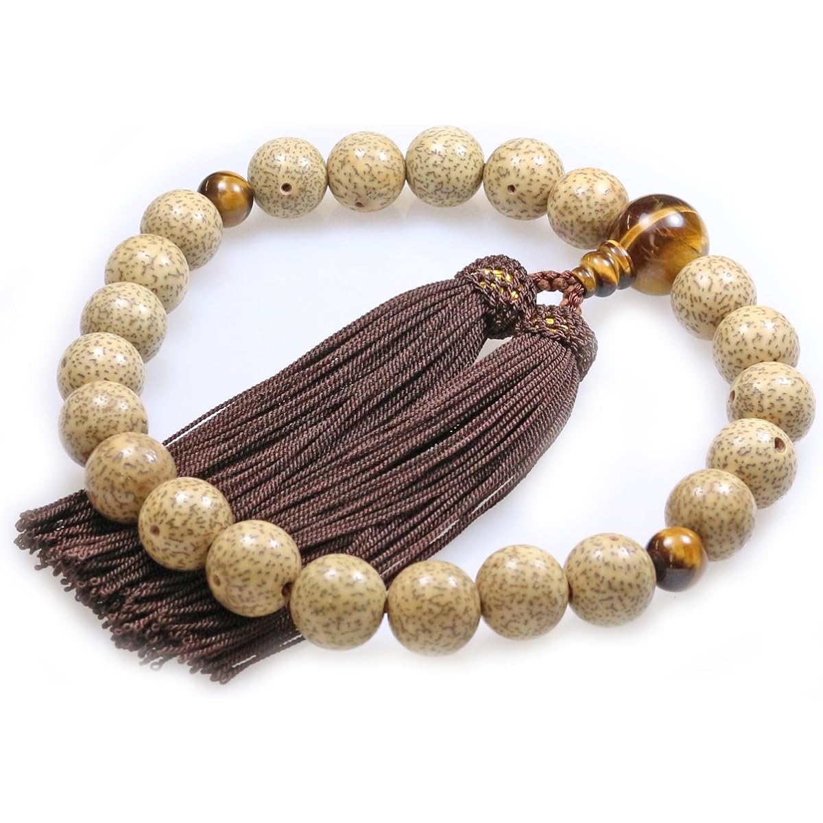 Established in 1888, Nakago, Kyoto Kyoto Prayer Beads (Beads) Star Moon Bodhi Tree 22 Beads Tiger Eye Stone Tailored with Pure Silk Head Tassel Comes with Prayer Bag (for men who can be used in all sects) N-10041