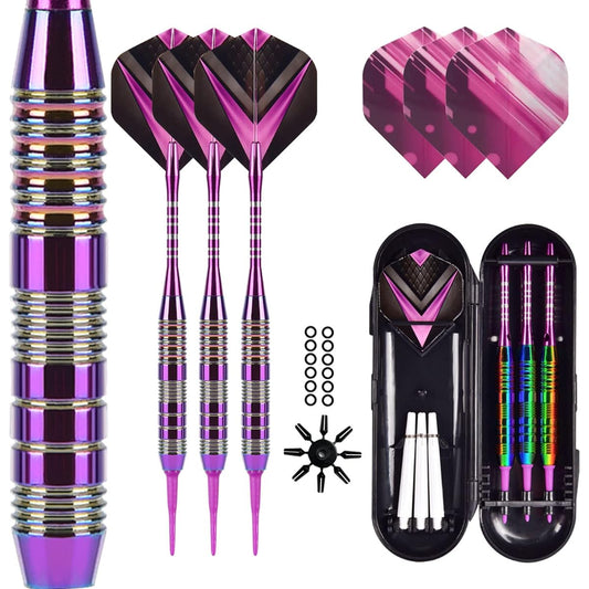 Soft Dart Set, 2BA Dart Set, Dart Arrows, Made of Copper, High Friction, For Beginners and Pre-Intermediate Players (Purple)