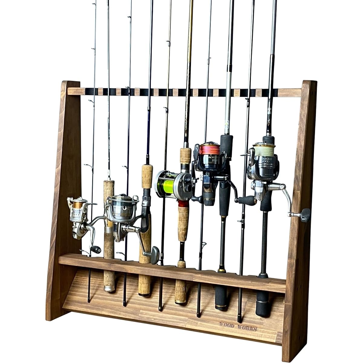 WOOD WORKS Made in Japan Rod Stand for 10 Rods on One Side [Body: Brown] [Felt: Black]