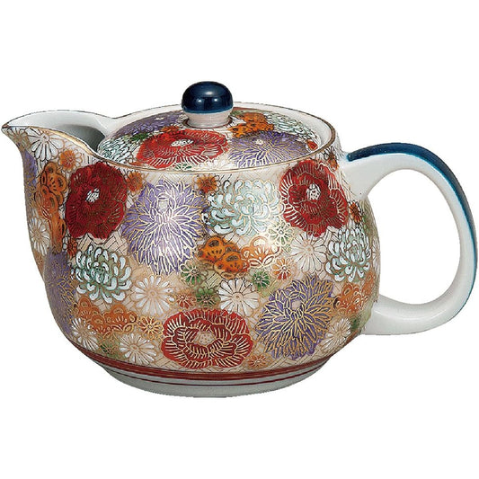 Kutani ware pottery teapot pot with flowers (with tea strainer)