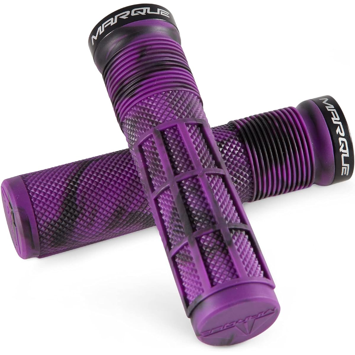 MARQUE Race Mountain Bike Handlebar Grips - Single Lock-On Ring Collar MTB and BMX Bicycle Handlebars with Anti-Slip Grips, Gnarly Grit Pattern and Half Waffle Pattern