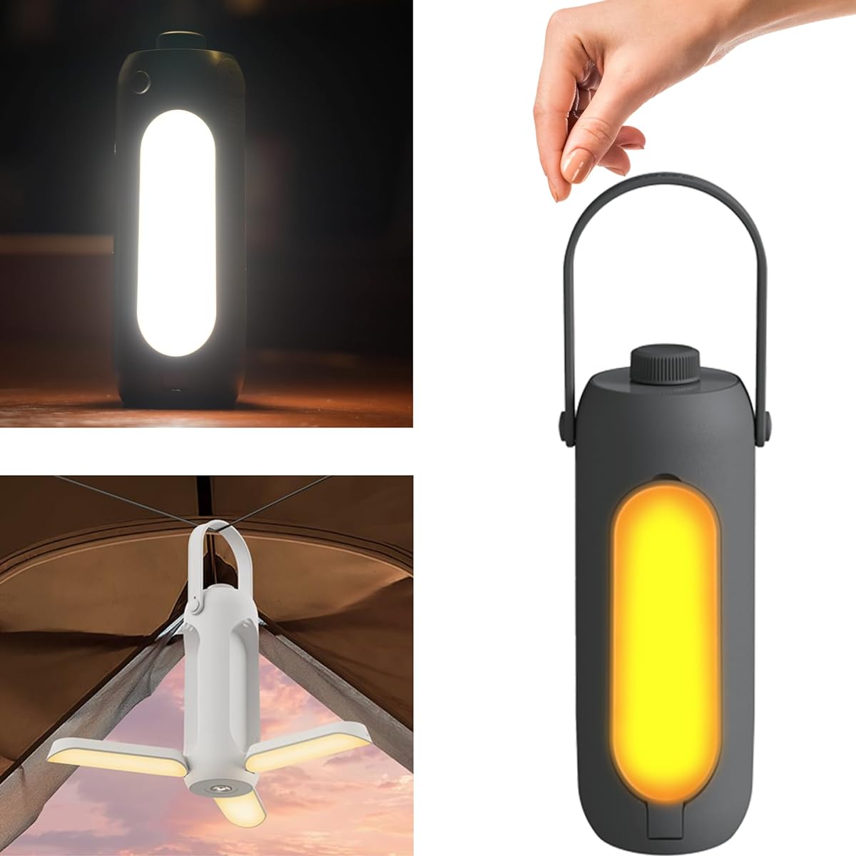 Genki Labo LED Multifunctional Lantern 750 Lumens Rechargeable 3 Colors Stepless Dimming 360° Lighting (Dark Gray)