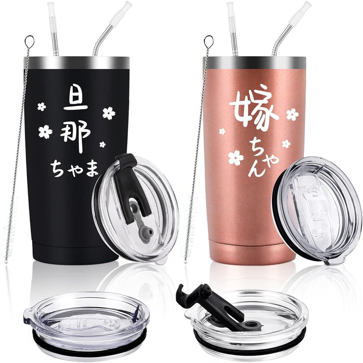 Livole Wedding Gift Present Wedding Anniversary Pair Tumbler Gift Vacuum Insulated Tumbler Couple Pair Gift Stainless Steel Tumbler with Lid Thermal Insulation Large Capacity No Spill Tumbler Set Alcohol Coffee Beer Beer 560ml, "My Husband & Wife"
