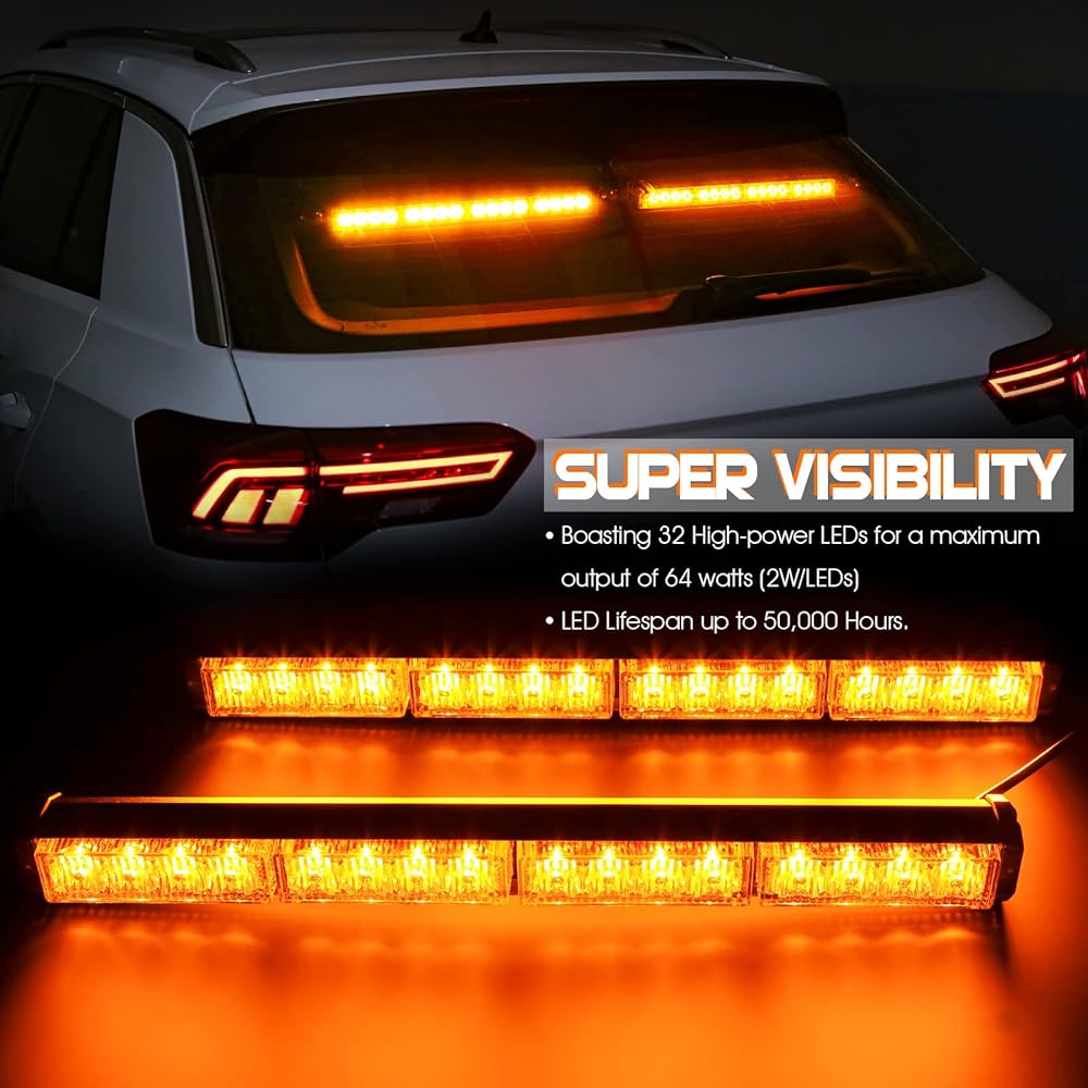 BOOYU 2 Inn 1 Traffic Advisor Light Bar Digital L display with controller with controller LED Emergency Strobe Viser Interior Interior Safety Warning Blink Light Firefighter Police Truck Vehicle (Amber)