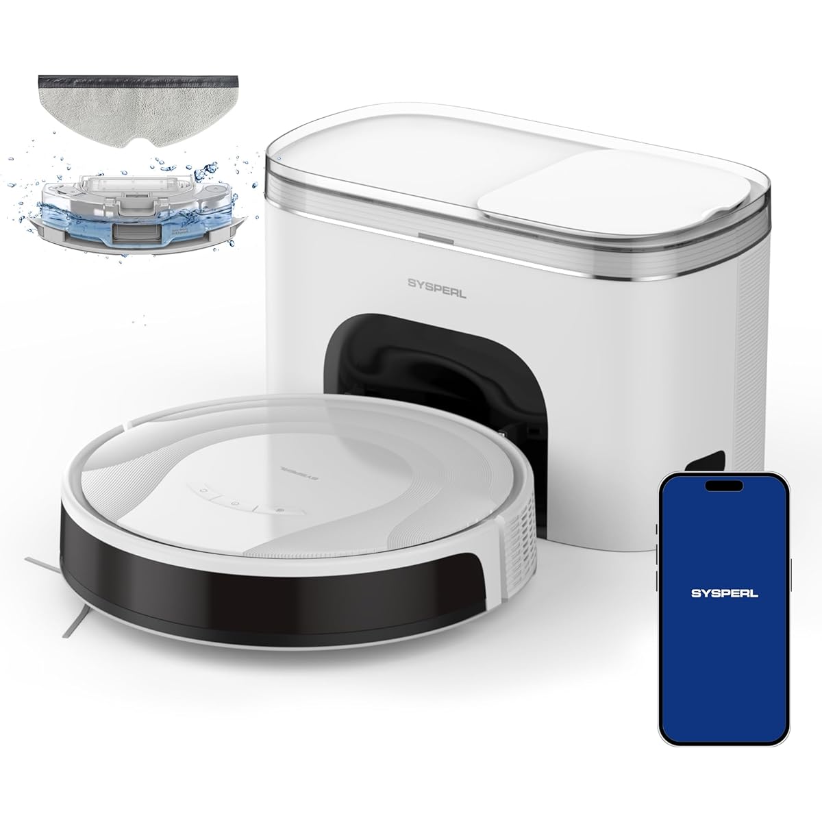 SYSPERL Climee Robot Vacuum Cleaner, Dual Wet Wiping, Cleaning Robot, Automatic Vacuum Cleaner, 2700Pa, Strong Suction, 8.1cm Ultra-thin, Arch-shaped Work, Large Capacity Dust Box, Effective on Hair and Pet Hair, White…