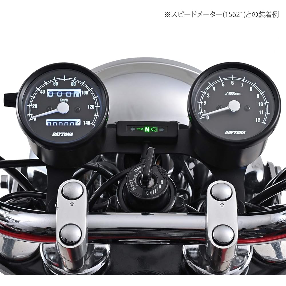 Daytona Motorcycle Mechanical Tachometer Black Body/Black Panel/White LED φ60 12000rpm Display 15630