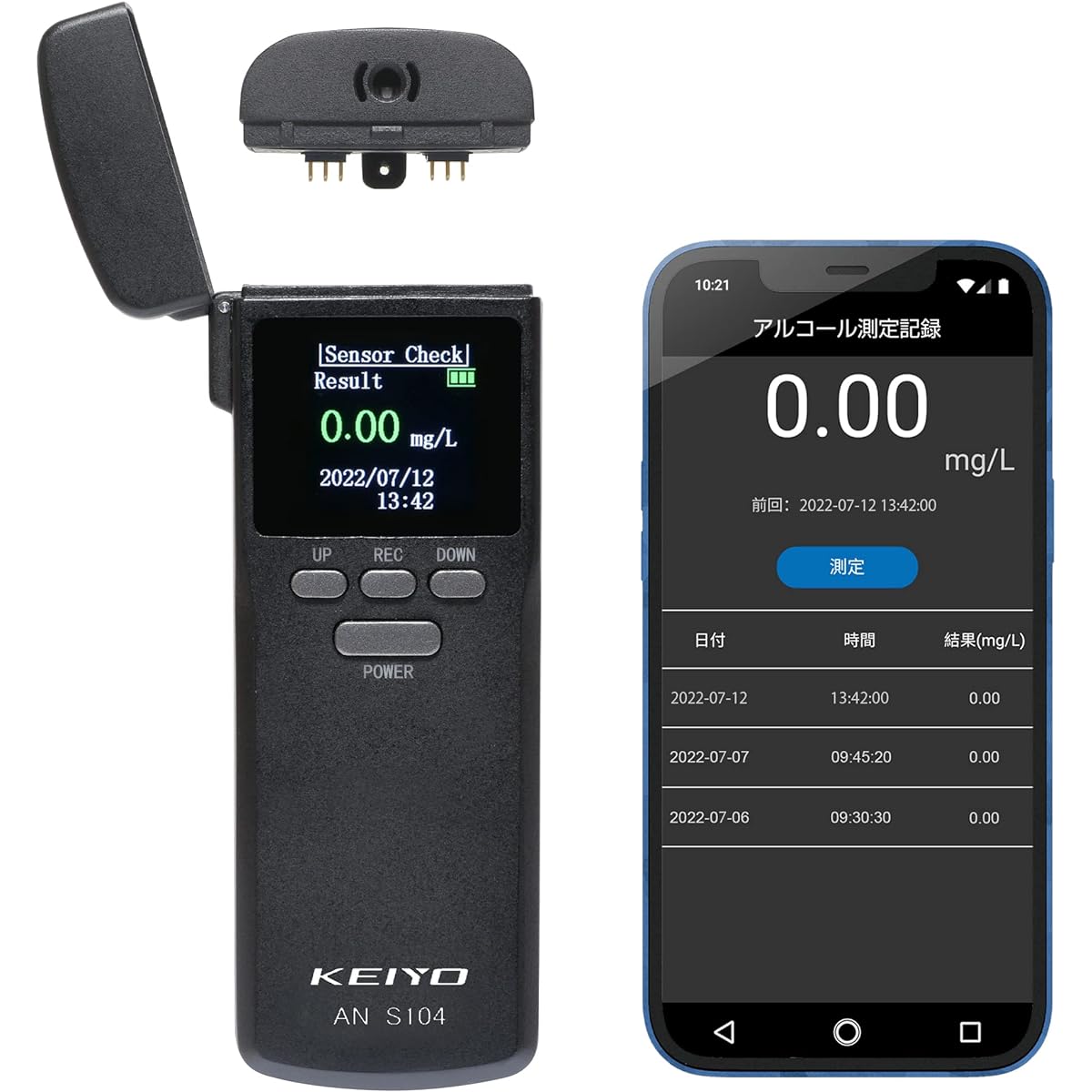 KEIYO Alcohol checker specified by the National Public Safety Commission for corporations, replaceable sensor for long-term use, easy data management with smartphone or computer AN-S104