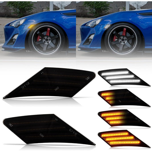 POPMOTORZ LED Side Marker Front Side Marker Subaru BRZ Toyota 86/GT86 2013-2016 Scion FR-S 2013-2020 Amber and White Daylight Function Mode LED Turn Signal Light Driver and Passenger Side Smoke Lens