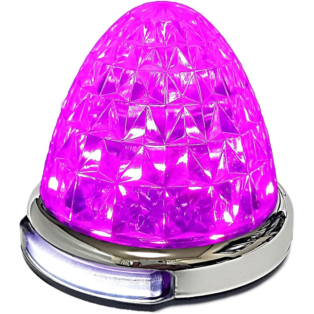 Customize 12V 24V Truck LED Marker Lamp with Roadside Light Function Side Marker Plated Ring 5-sided Crystal Cut Specification 22LED General Purpose Blue/Yellow/Red/White/Amber Each Color (Pink, 4 Pieces)
