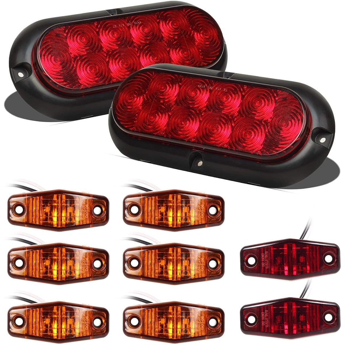 PARTSAM 12V LED trailer light waterproof 2 pieces 6 inch elliptical LED trailer tail light stop turn brake tail light light 8 mini oval LED Marker clearance light utility boat RV camper cargo dump trailer