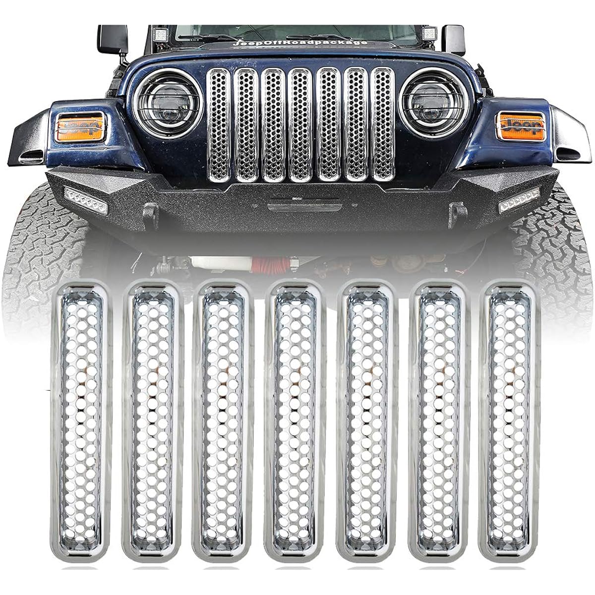 Push Button Front Grill Mesh Inserts Black 1997 – 2006 Jeep Wrangler tjunlimited (7 Pack)
