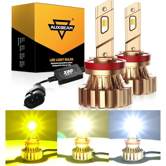 AUXBEAM 2024 F15 Series H8 LED bulb 2000LM 600%bright high power H8 LED bulb 6500k Cool white H8 Light Bulb 5 -layer cooling system 20%small size plug and play CANBUS compatible